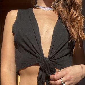 Black plunge crop top